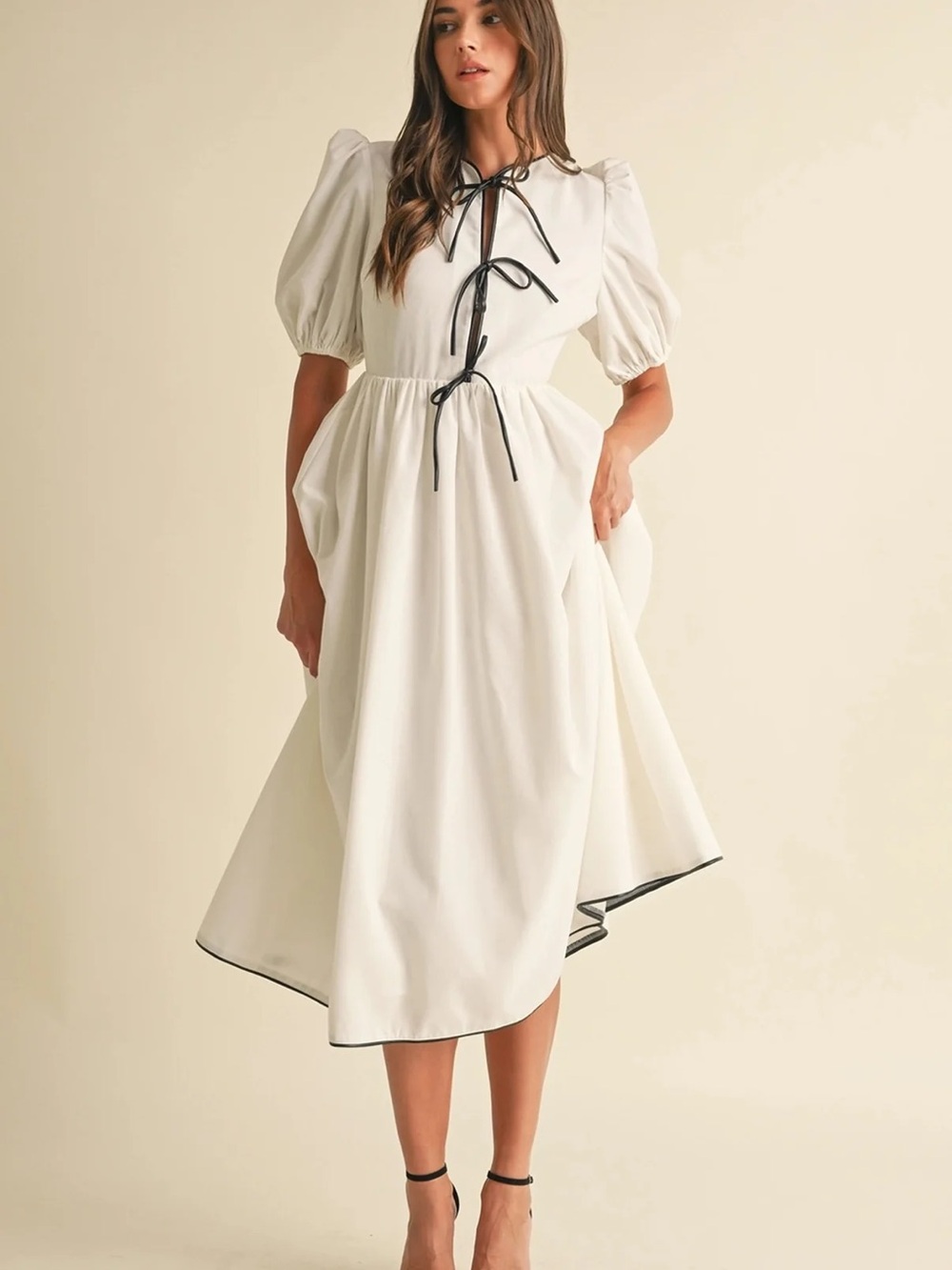 White Puff Sleeve Midi Dress